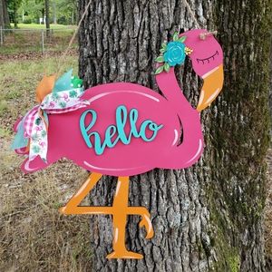 Pink Flamingo Hello Door Hanger